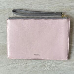 Fossil Blush and Gray Leather Wristlet
